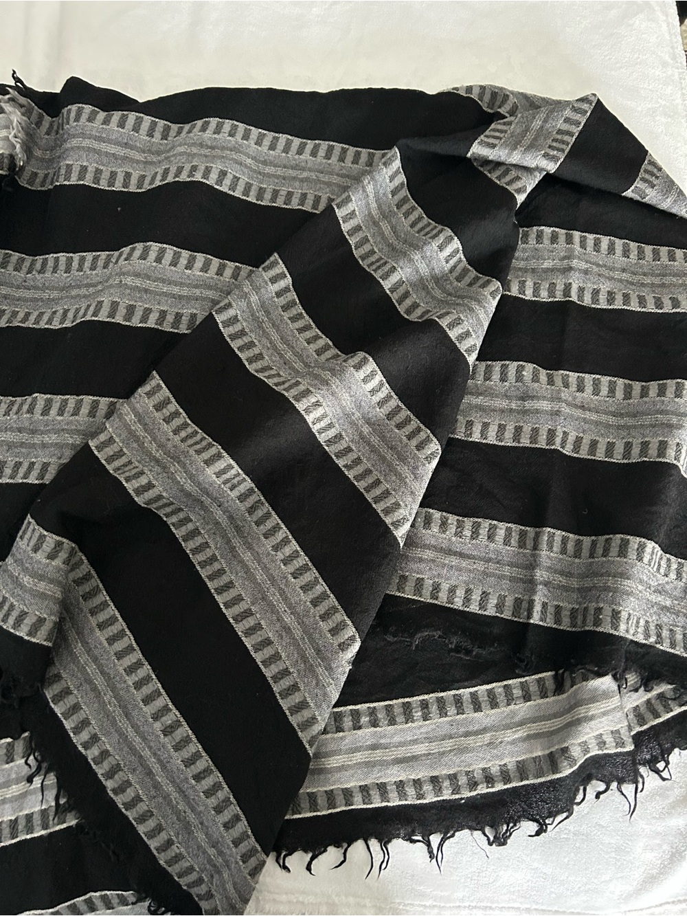 Black & Silver Striped Shawl Scarf ARITZIA WOOL